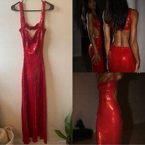 MESHKI - Adoria Sequin Cut Out Maxi Dress in Red